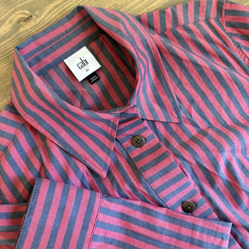 Cabi Womens XS Gray Red Stripe Regatta Sha-cket Long Sleeve Button Up Style 6083